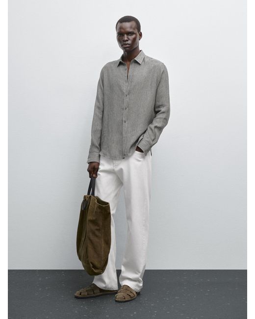 Camicia Regular Fit 100% Lino di MASSIMO DUTTI in Gray da Uomo