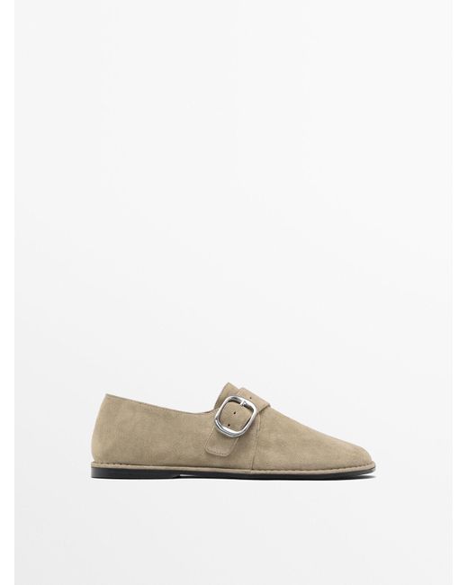 MASSIMO DUTTI White Soft Loafers With Buckle