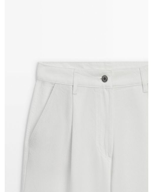 MASSIMO DUTTI White Flowing Lyocell Trousers With Darts