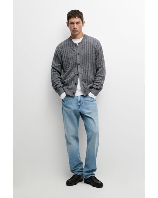 MASSIMO DUTTI Gray Braided Knit Bomber Cardigan for men