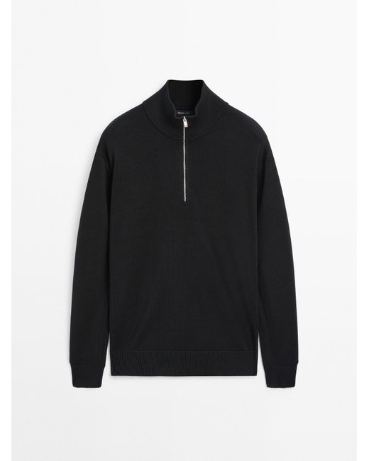 MASSIMO DUTTI Katoenen Tricot Trui Met Opstaande Kraag En Rits in het Black voor heren