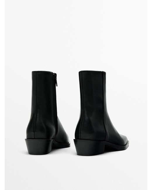 MASSIMO DUTTI Black Ankle Boots With Square Toe