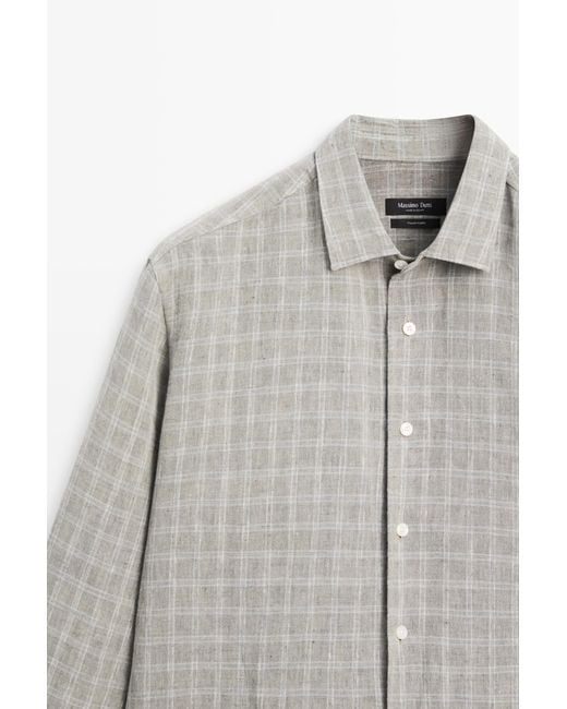 MASSIMO DUTTI Gray 100% Linen Check Shirt for men