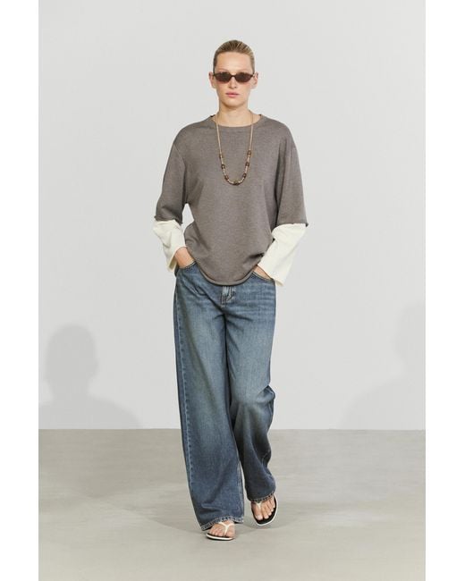 MASSIMO DUTTI Blue Oversize Knit Sweater With Double Sleeve Detail