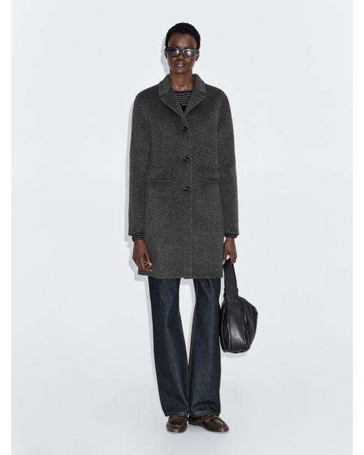 MASSIMO DUTTI Gray Wool Blend Mid-Length Coat With Lapel Collar