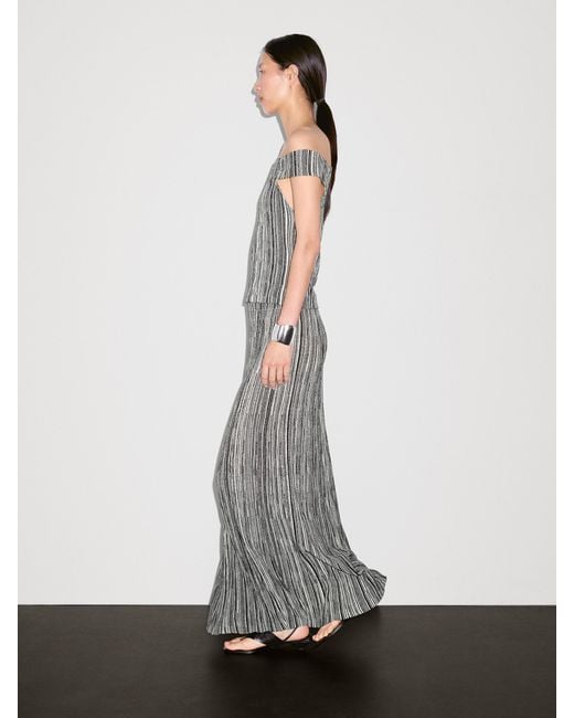 MASSIMO DUTTI White Long Knit Skirt With Striped Detail