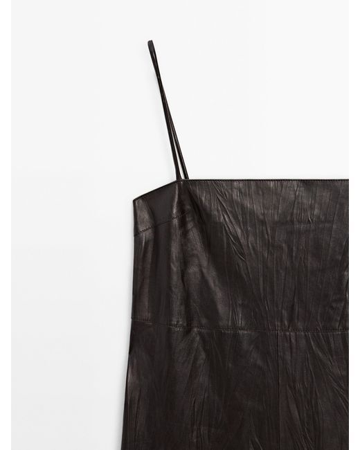 MASSIMO DUTTI Black Crackled Nappa Leather Midi Dress