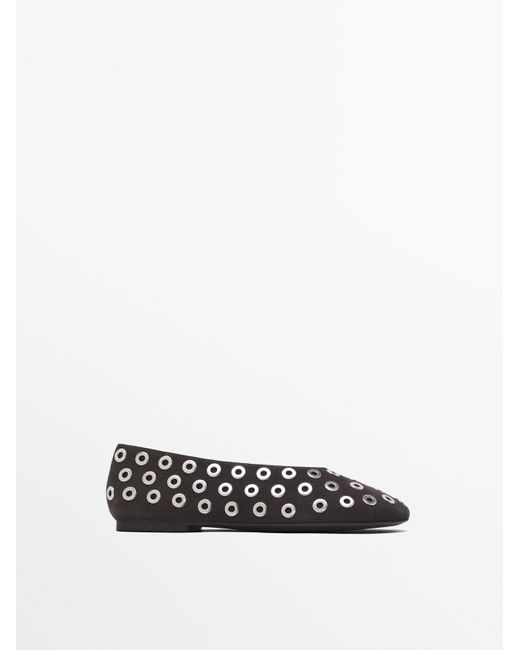 MASSIMO DUTTI White Ballerinas Mit Metall-Details