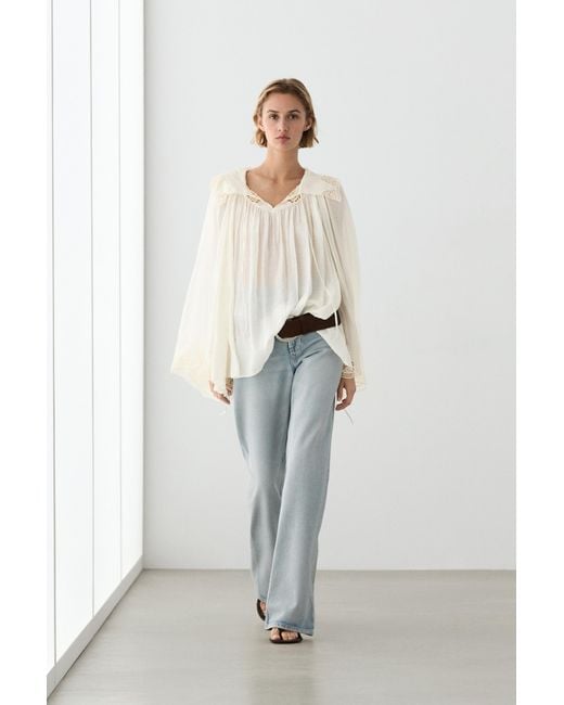 MASSIMO DUTTI Natural Flowing Blouse With Embroidered Details