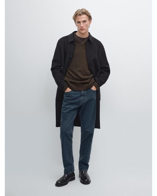 MASSIMO DUTTI Blue Long 100% Cashmere Coat for men