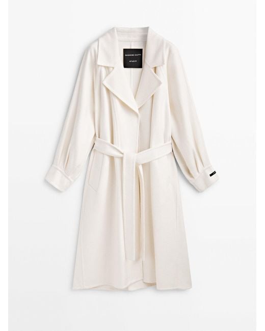 MASSIMO DUTTI White Long Coat With Stitching - Studio