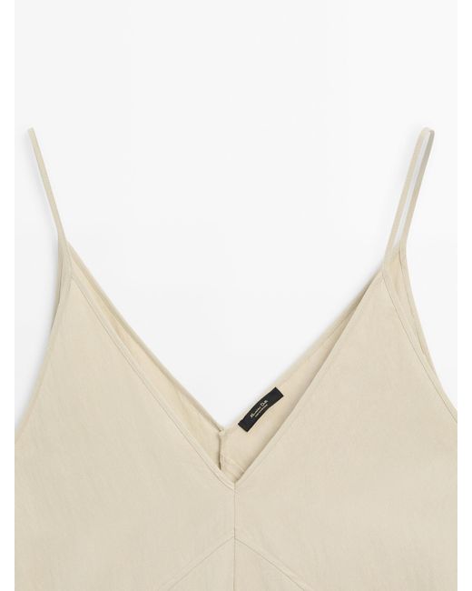 MASSIMO DUTTI White Strappy Camisole Dress With Topstitching
