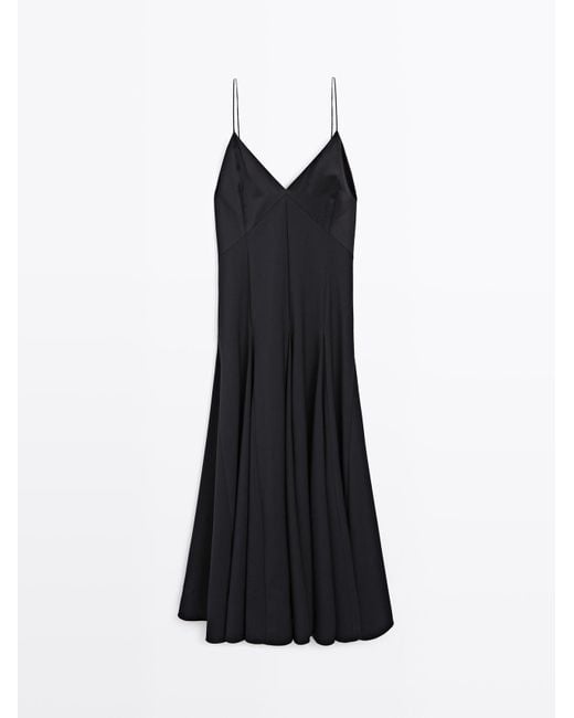 MASSIMO DUTTI Black Long Godet Dress