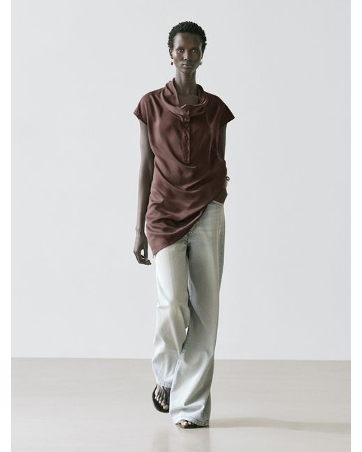 MASSIMO DUTTI White Asymmetric Draped Top
