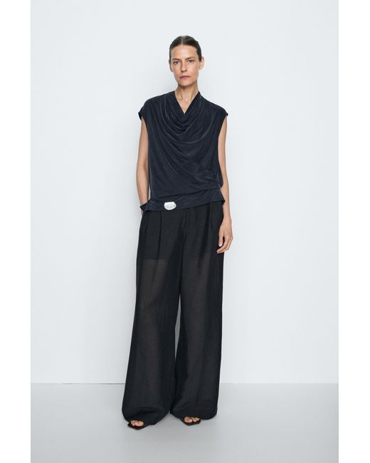 MASSIMO DUTTI Blue Draped Back-Tie Top