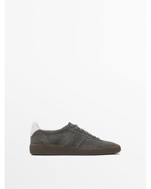 MASSIMO DUTTI White Split Leather Trainers With Flap