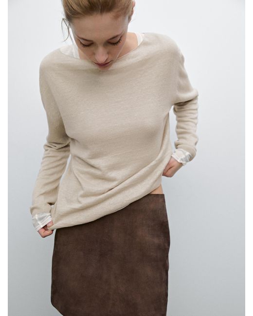 Pull En Maille Fine 100 Lin MASSIMO DUTTI en coloris Natural