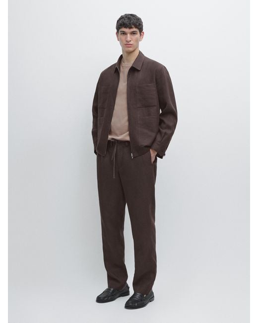 MASSIMO DUTTI Brown Total Look Linen Overshirt for men