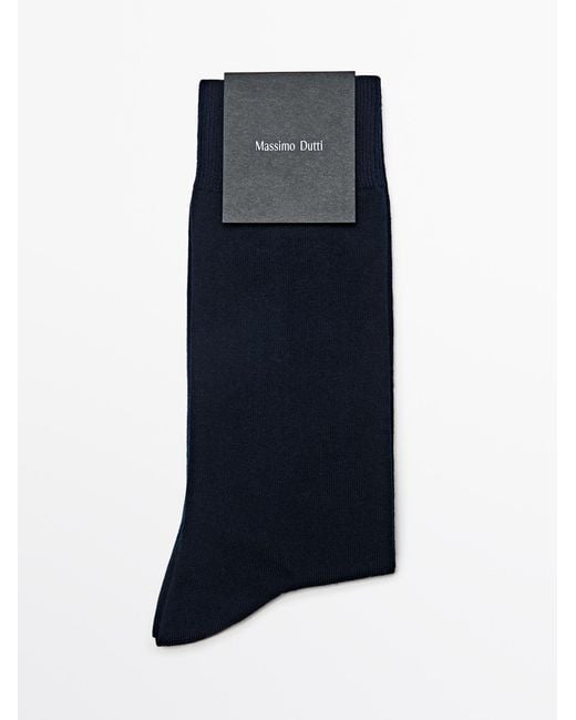 MASSIMO DUTTI Blue Plain Knit Cotton Blend Socks for men