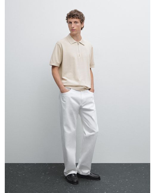 Polo En Maille De Coton À Col Zippé MASSIMO DUTTI pour homme en coloris White