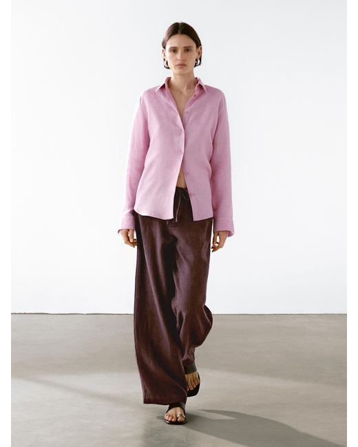 MASSIMO DUTTI Pink Flowing 100% Linen Shirt