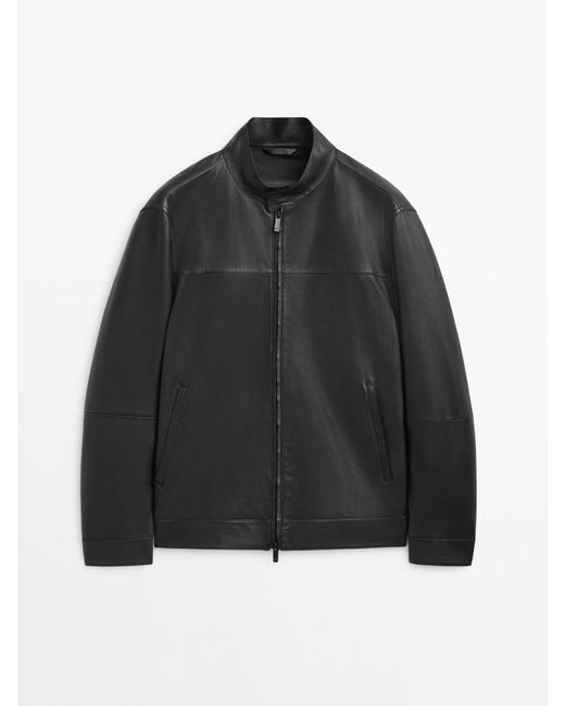 MASSIMO DUTTI Black Nappa Leather Jacket for men