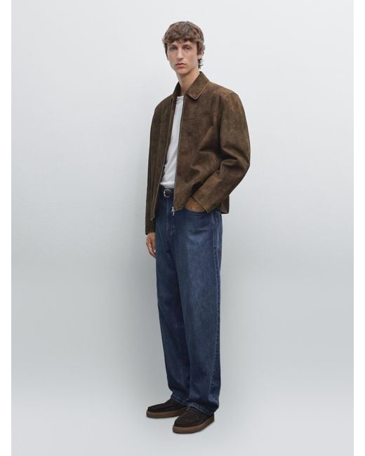 MASSIMO DUTTI Brown Suede Goatskin Jacket for men