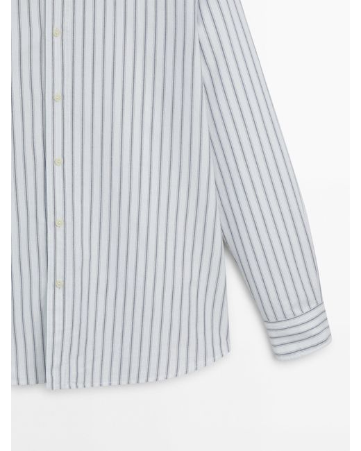 MASSIMO DUTTI White Regular-Fit Striped Oxford Shirt for men