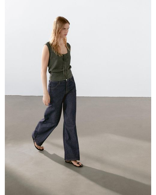 MASSIMO DUTTI Multicolor Linen Knit Corset Top