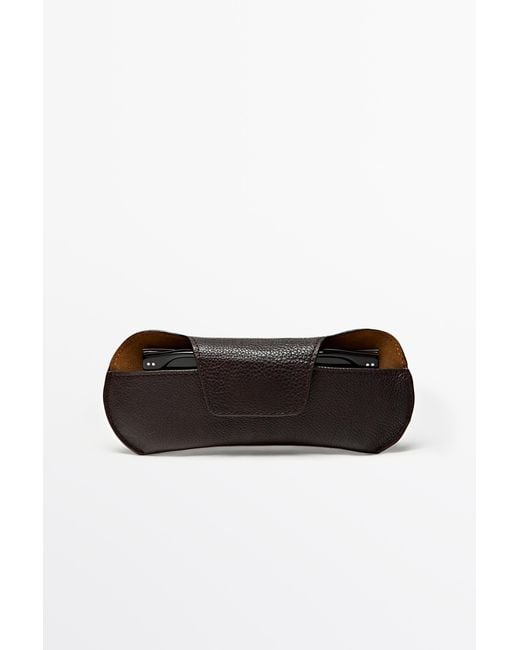 MASSIMO DUTTI Black Nappa Leather Sunglasses Case for men