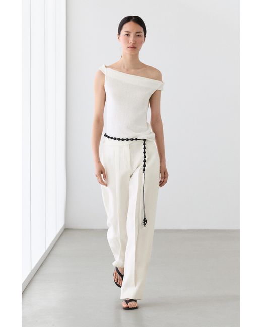 MASSIMO DUTTI White Linen Trousers With Darts