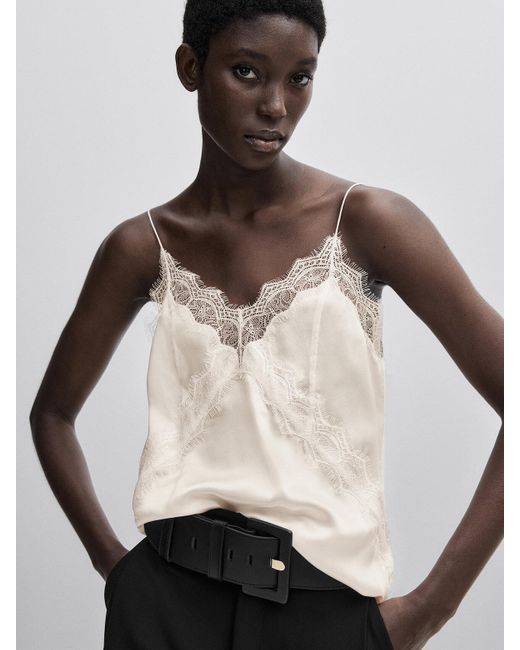 MASSIMO DUTTI Camisole Top With Lace Detail - Studio in White