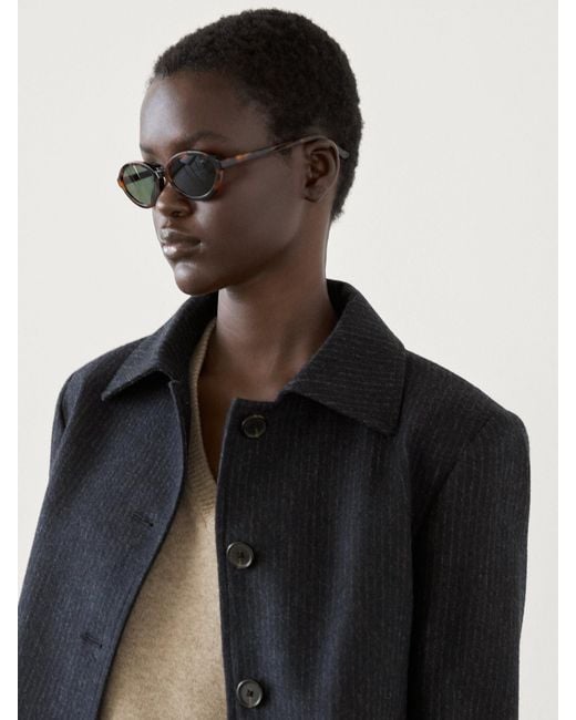 MASSIMO DUTTI Black Short Pinstripe Wool Blend Jacket