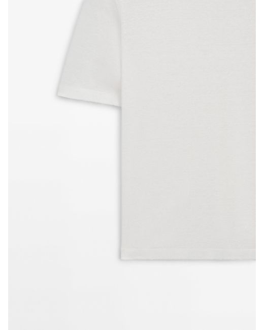 MASSIMO DUTTI White 100% Linen Short Sleeve T-Shirt