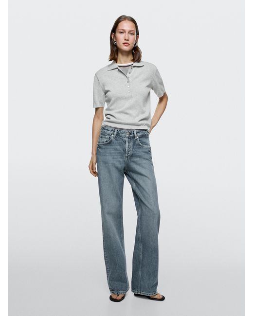 MASSIMO DUTTI Blue Mid-Waist Wide-Leg Jeans