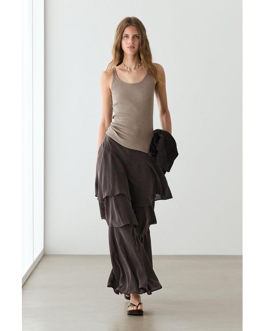 MASSIMO DUTTI Brown Flowing Skort With Ruffle Detail
