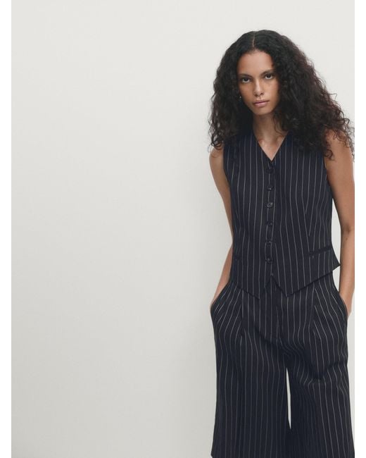 MASSIMO DUTTI Blue Pinstriped Co-Ord Waistcoat