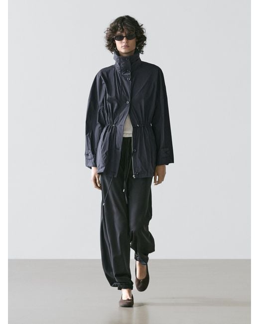 MASSIMO DUTTI Black Technical Fabric Parka