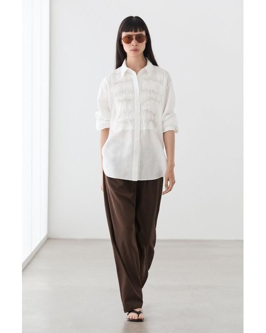 MASSIMO DUTTI Natural 100% Linen Shirt With Chest Detail