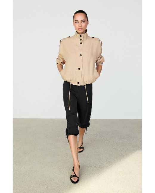 MASSIMO DUTTI Natural Fluid 100% Linen Bomber Jacket