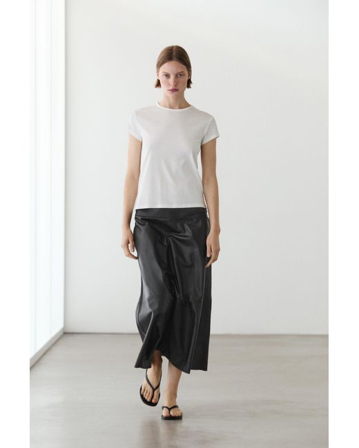 MASSIMO DUTTI White Nappa Leather Midi Skirt With Seams