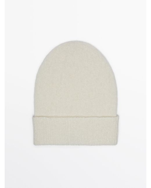 MASSIMO DUTTI White Wool Blend Knit Beanie