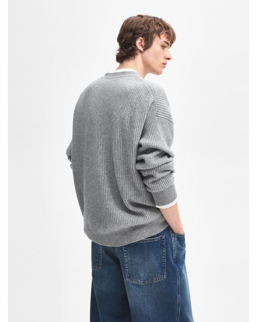 MASSIMO DUTTI Gray 100% Cashmere Sweater With Fabric Detail for men