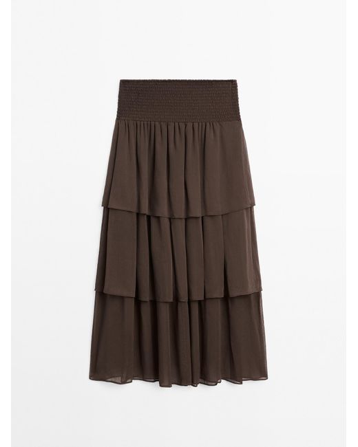 MASSIMO DUTTI Lange Rok Met Ruches in het Brown