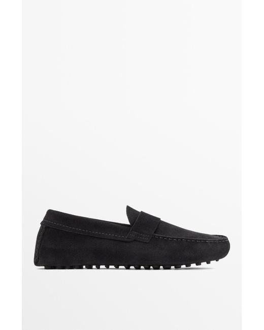 MASSIMO DUTTI Black Leather Penny Loafers for men