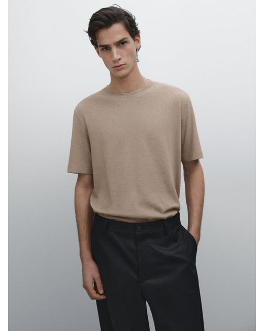 Short-Sleeved T-Shirt With Linen MASSIMO DUTTI pour homme en coloris Natural