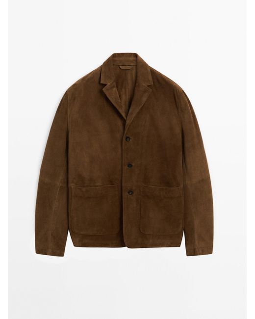 MASSIMO DUTTI Multicolor Suede Leather Jacket With Patch Pockets for men