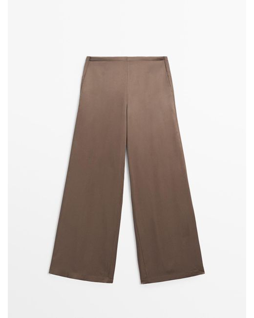 MASSIMO DUTTI Soepelvallende Broek Met Een Satijnen Afwerking in het Brown