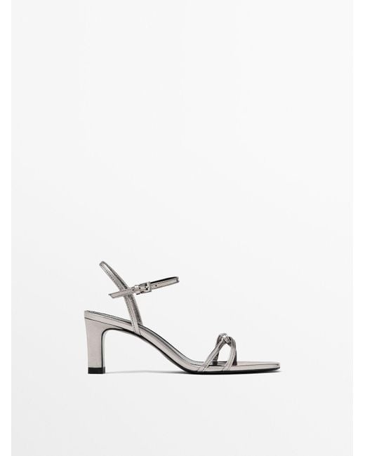 MASSIMO DUTTI White Metallic Heel Strappy Sandals