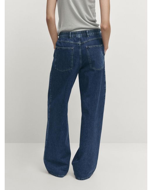 MASSIMO DUTTI Blue Mid Wash Wide-Leg Jogger Jeans